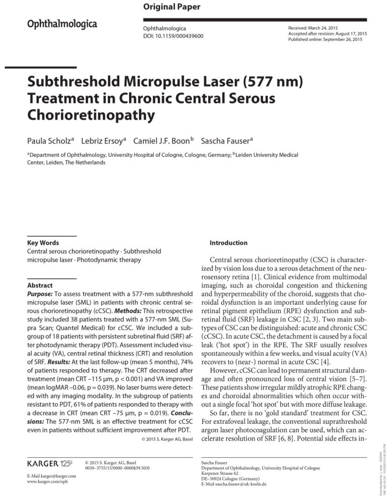 Subthreshold Micropulse Laser (577 nm) Treatment in Chronic Central Serous Chorioretinopathy