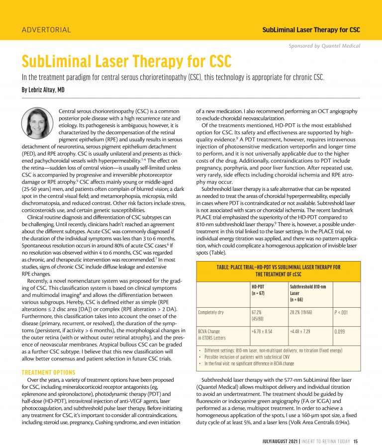 SubLiminal Laser Therapy for CSC