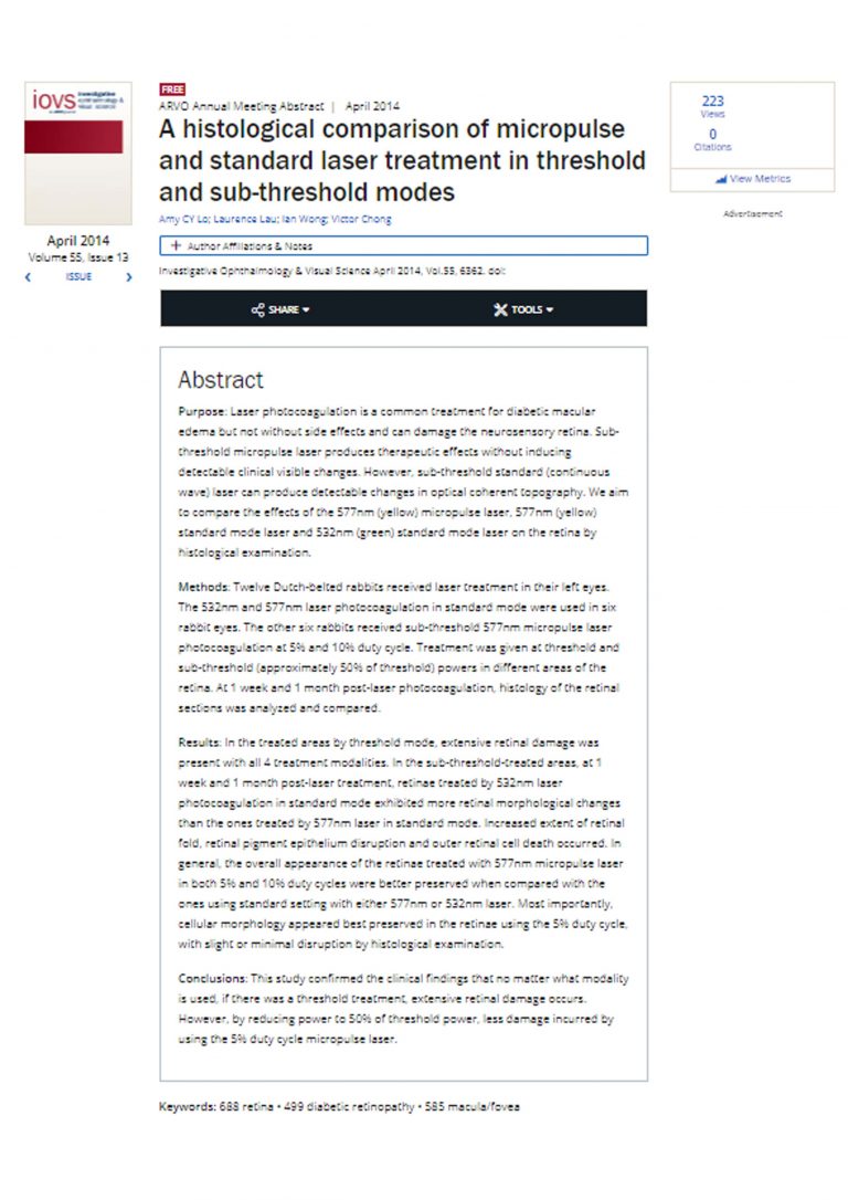 A histological comparison of micropulse and standard laser treatment in threshold and sub-threshold modes