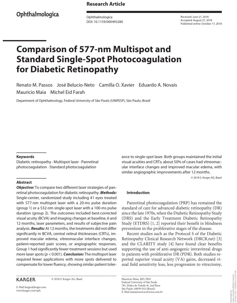 Comparison of 577-nm Multispot and Standard Single-Spot Photocoagulation for Diabetic Retinopathy
