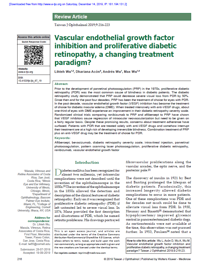 Vascular endothelial growth factor inhibition and proliferative diabetic retinopathy, a changing treatment paradigm?